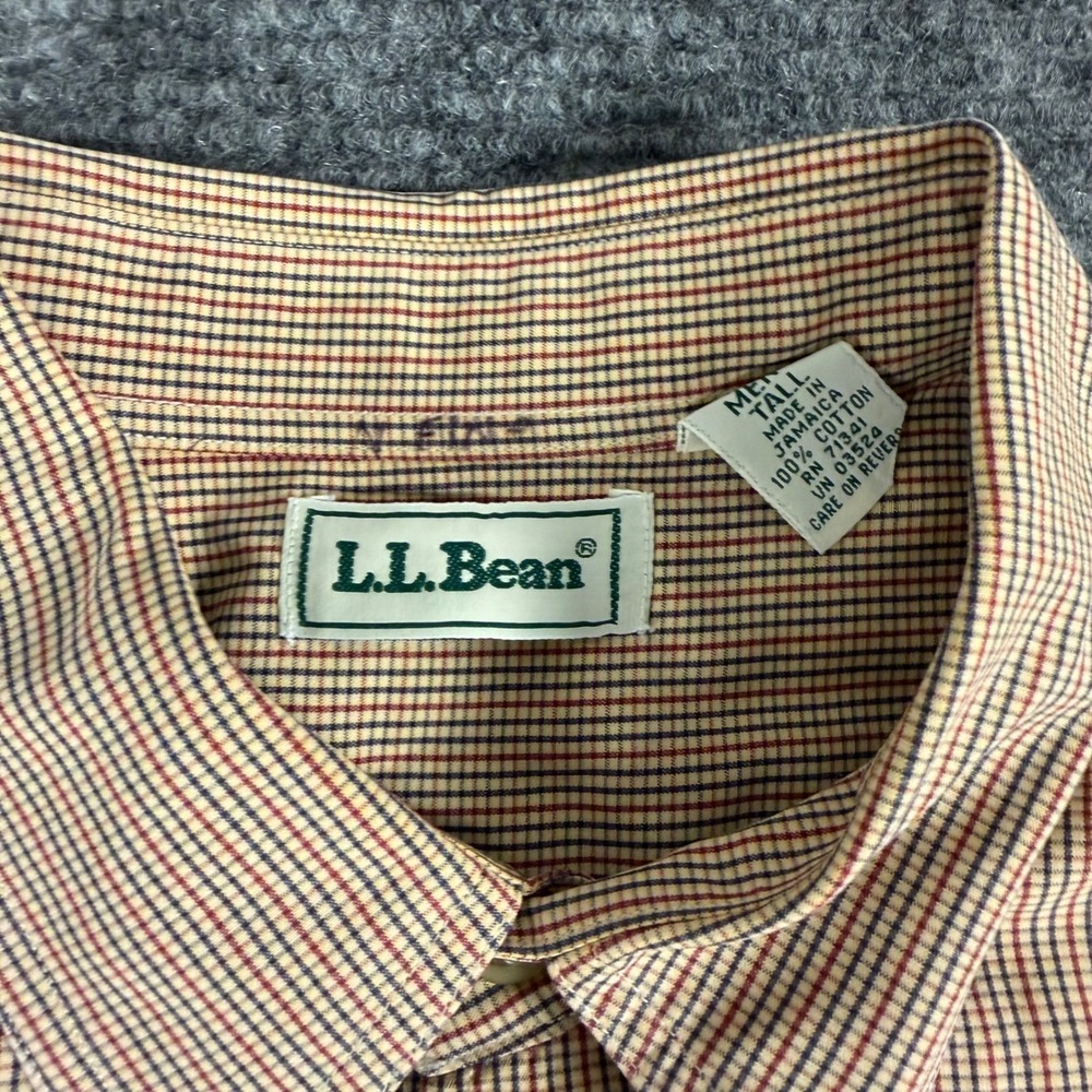 Lot of 2 LL Bean Mens Tall Long Sleeve Button Down Plaid Micro Check Shirts - Picture 8 of 16